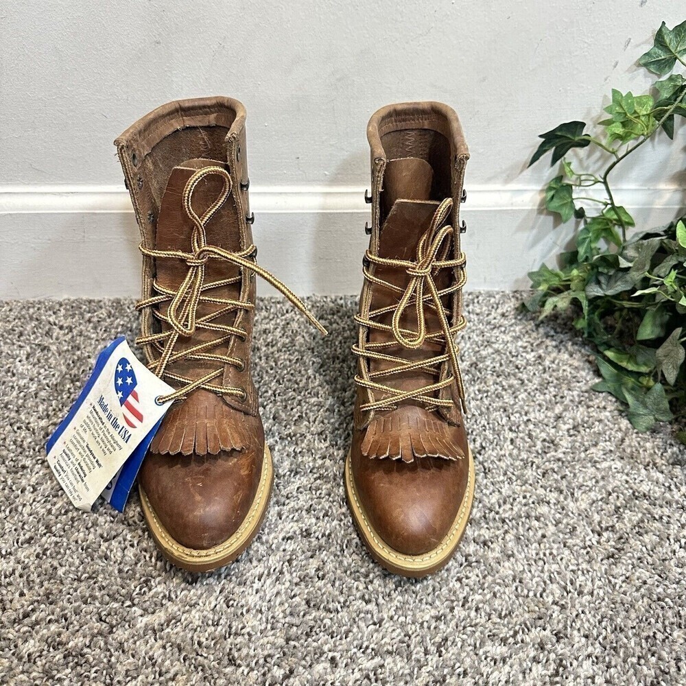 DD Tuff Handcrafted PACKER Leather Roper Kiltie Lace up Western Boots USA 6M New - Picture 9 of 9